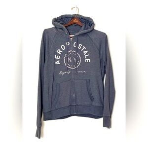 Aeropostale Full Zip Hoodie XL Embroidered 3D Logo‎ Gray White Pink